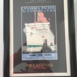 Vintage poster of the ocean liner SS France with a lighthouse.