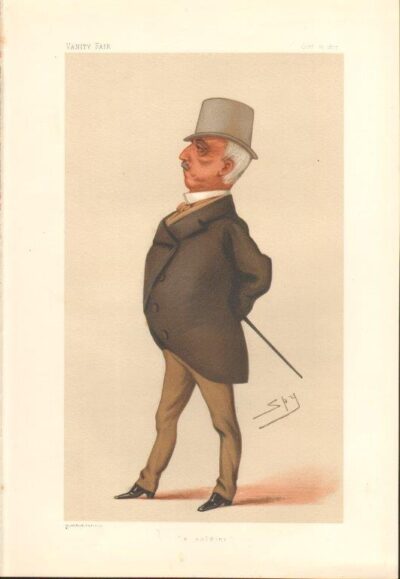 A caricature of a well-dressed man in a top hat and cane.