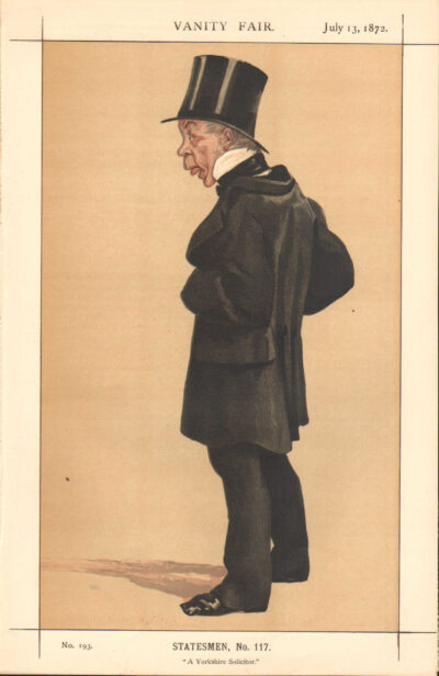 A vintage side profile portrait of a man in formal black attire and hat.