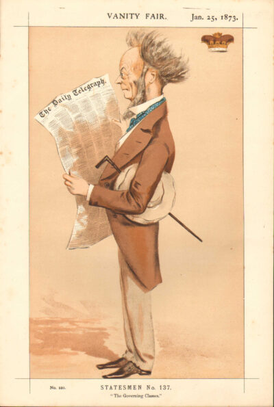 A Victorian-era man reading a newspaper titled 'The Daily News'.