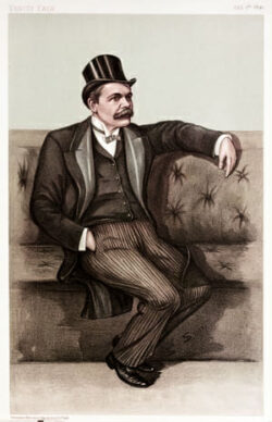 Vintage illustration of a man in formal 19th-century attire sitting on a sofa.