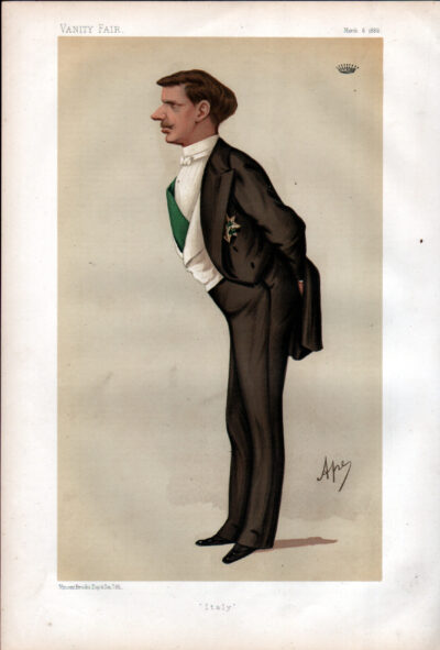 A caricature of a man in formal attire with a green vest, bow tie, and tails.