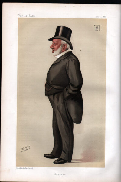 Distinguished elderly man in formal attire with top hat and beard, standing in profile.