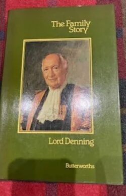 Portrait of Lord Denning on a green book cover.